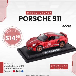 auto de colección porsche 911 metálico escala 1:32 con base de exhibición