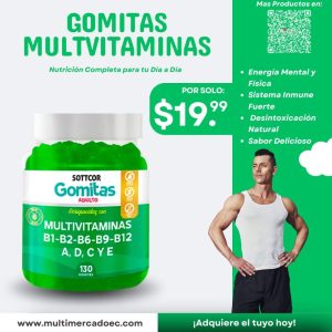gomitas multivitaminas sottcor adulto complejo b1, b12, a, d, c y e 130 gomitas energía y defensas