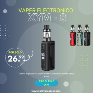 Vaper electrónico XYM-8 de 120W con pantalla digital y diseño ergonómico en cuero.