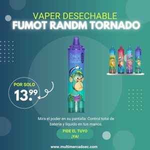 iVaper desechable Fumot RandM Tornado 15000 puffs con pantalla LED de batería y esencia.