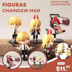 set de figuras chainsaw man mini chibi – colección denji, power y pochita