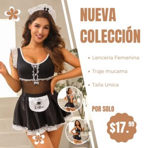 disfraz de mucama sexy "coffee break" con transparencia y encaje