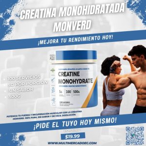 creatina monohidratada monverd 500g micronizada 100 servicios de 5g suplemento puro sin sabor