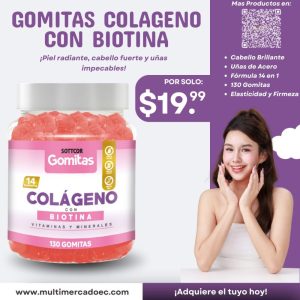 gomitas de colágeno con biotina sottcor 130 gomitas fórmula 14 en 1 para piel, cabello y uñas