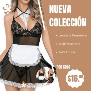 babydoll mucama sexy lencería de encaje con delantal y cuello