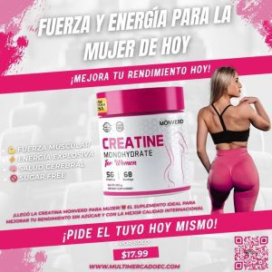 creatina monohidratada para mujer monverd 300g 60 servicios fuerza, energía y salud cerebral sugar free