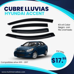 deflectores cubre lluvias hyundai accent (2011 2017) kit x4 negro con filo cromado