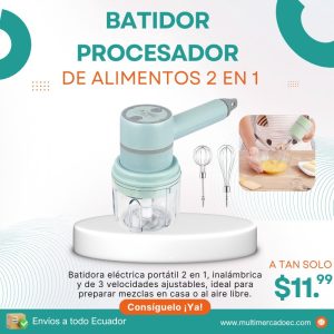 batidor procesador de alimentos 2 en 1 inalámbrico