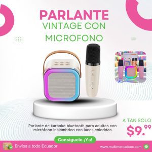 parlante karaoke vintage con micrófono inalámbrico