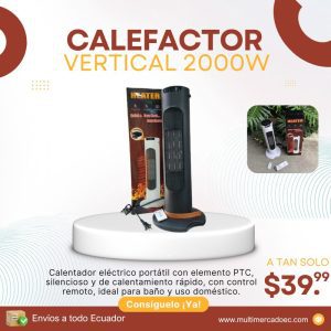calefactor eléctrico vertical 2000w con control remoto y ptc