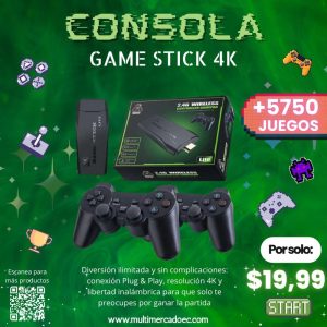 consola game stick 4k lite 5750 juegos retro conexión hdmi y 2 controles inalámbricos