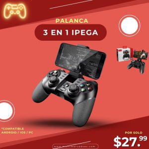 Gamepad Palanca 3 en 1 Ipega - Control Inalámbrico Bluetooth para Android, iOS y PC