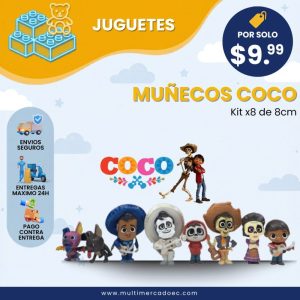 kit x8 muñecos coco disney figuras coleccionables 8cm pixar ecuador