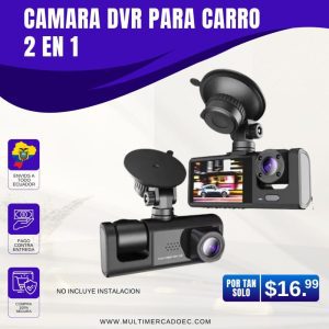 Cámara DVR para carro 2 en 1 con soporte de ventosa y pantalla integrada de venta en Multimercado EC Ecuador.