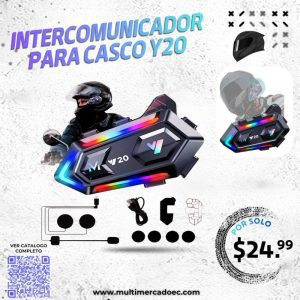 intercomunicador para casco y20 con luces rgb – sistema de audio manos libres de alta gama