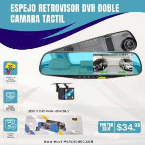 espejo retrovisor dvr doble cámara táctil full hd – sistema de seguridad vehicular avanzado