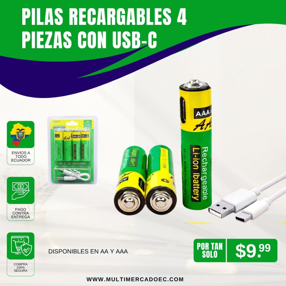 pilas recargables 4 piezas con usb c – baterías de litio inteligentes de alta duración pilas recargables 4 piezas con usb c – baterías de litio inteligentes de alta duración