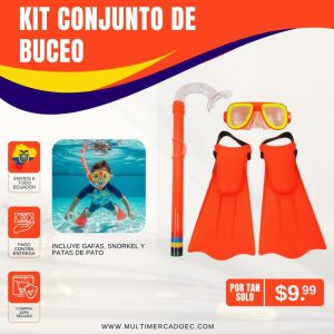 kit conjunto de buceo infantil – set con gafas, snorkel y patas de pato para piscina y playa
