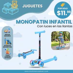 monopatín infantil con luces en las llantas – scooter ajustable para niños