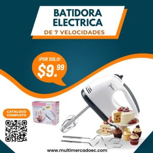Batidora eléctrica de mano blanca de 7 velocidades con accesorios Multimercado EC