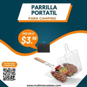 Parrilla portátil de rejilla plegable con mango de madera para camping Multimercado EC.