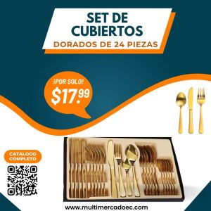 Set de cubiertos dorados de lujo 24 piezas en estuche de regalo Multimercado EC.